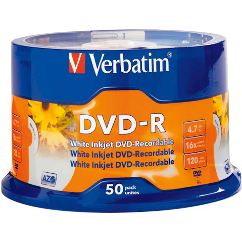 Verbatim DVD-R 4.78GB White Inkjet - 50 Pack