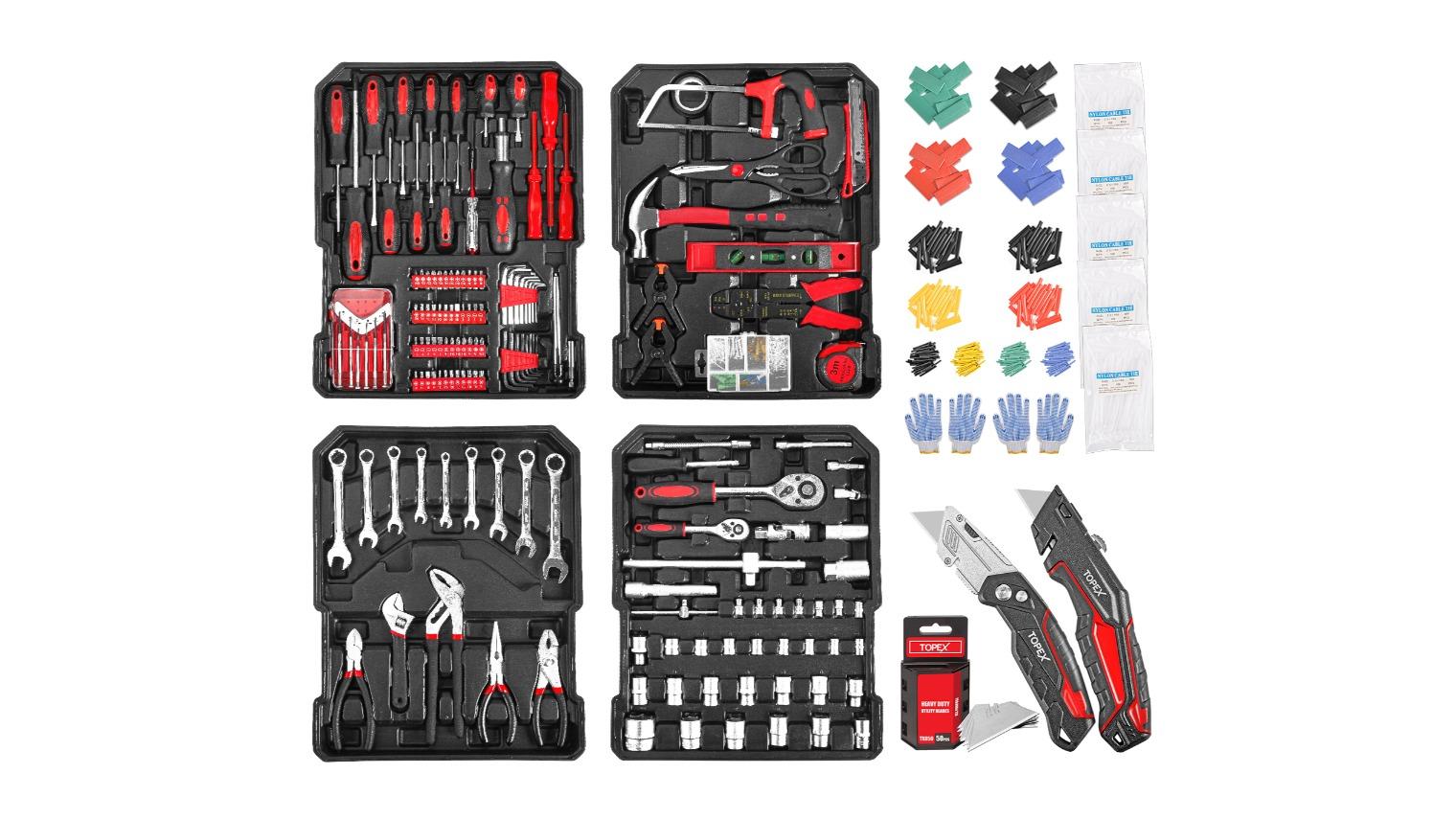 MasterSpec 1240 Piece Tool Box Trolley DIY Hand Tool Set with 2 Utility Knife