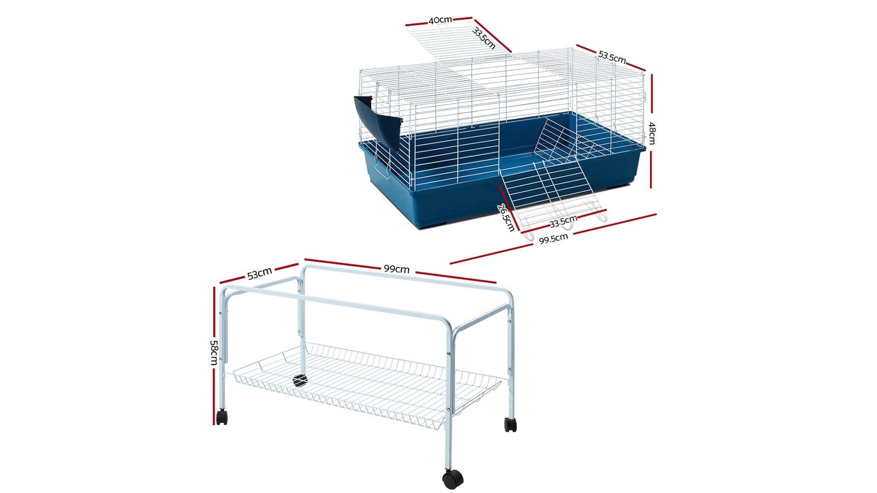 i.Pet 100cm Rabbit Guinea Pig Home Cage with Stand Blue White