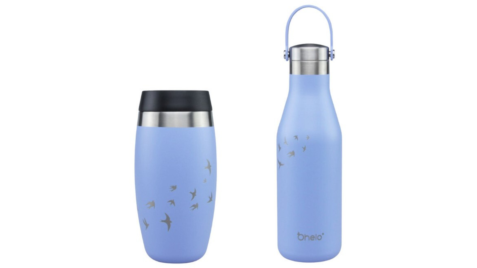 Ohelo Bottle and Tumbler with Etched Swallow - Blue