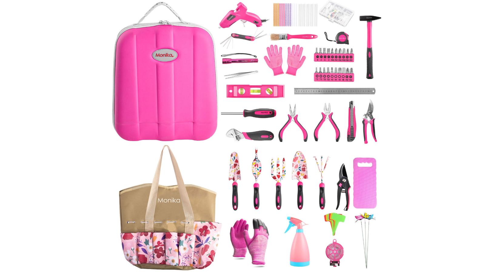 Monika Pink Tool Combo Portable Household and Gardening Tool Kit