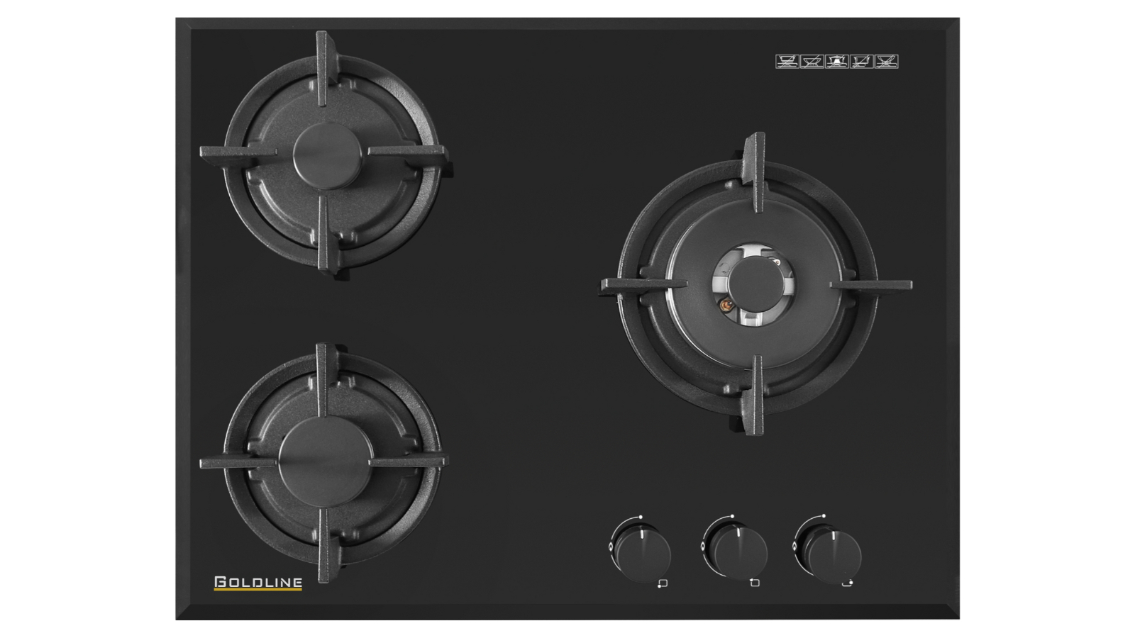 Goldline 60cm Black Glass Gas Cooktop