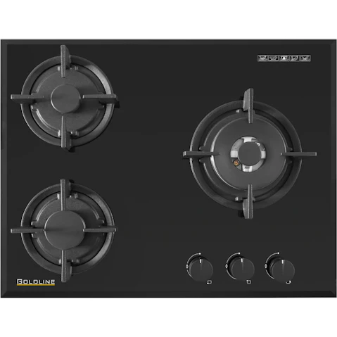 Goldline 60cm Black Glass Gas Cooktop