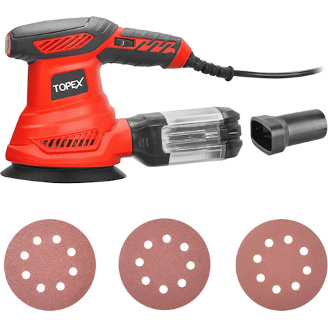 TOPEX 300W Random Orbital Sander Polisher Variable Speed + 15 Piece Sand Papers