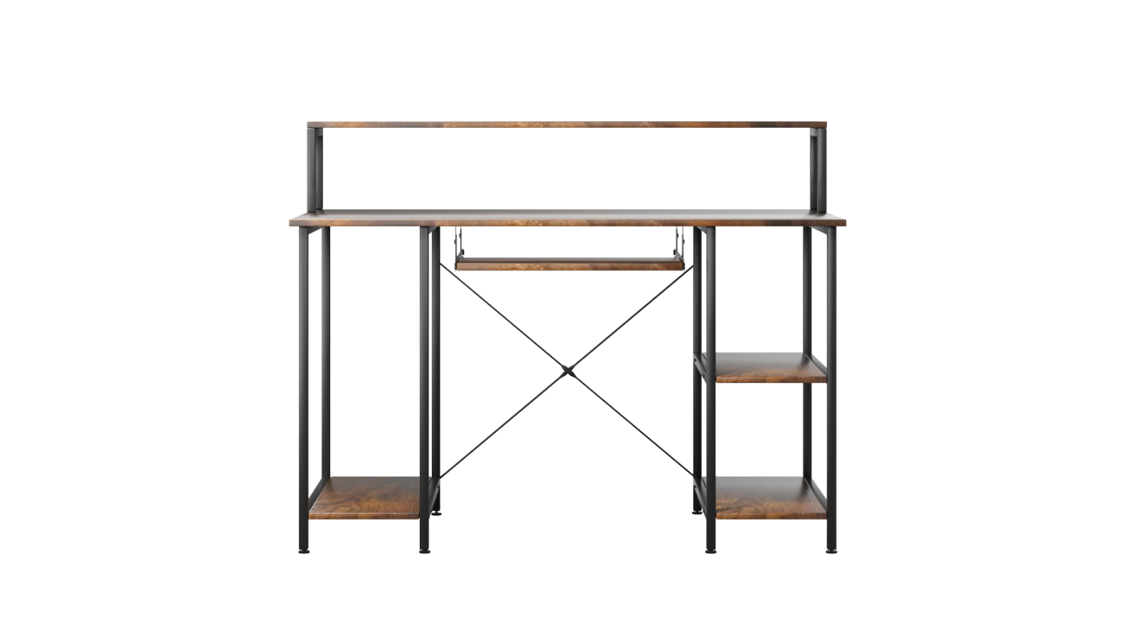 Levede Metal Frame Computer Desk with Storage Shelf - Brown