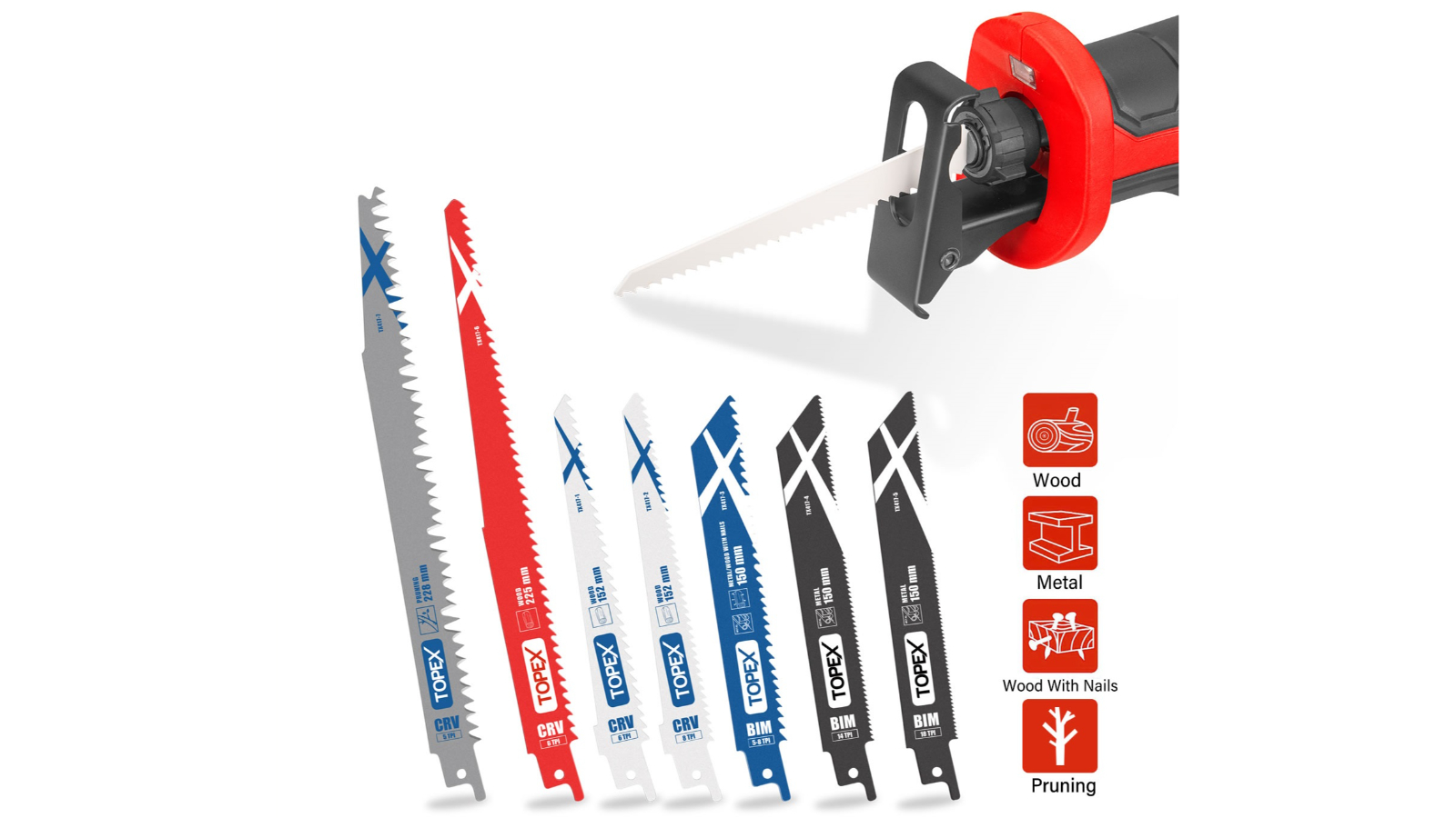 TOPEX 34 Piece Reciprocating Saw Blades for Metal and Wood Cutting