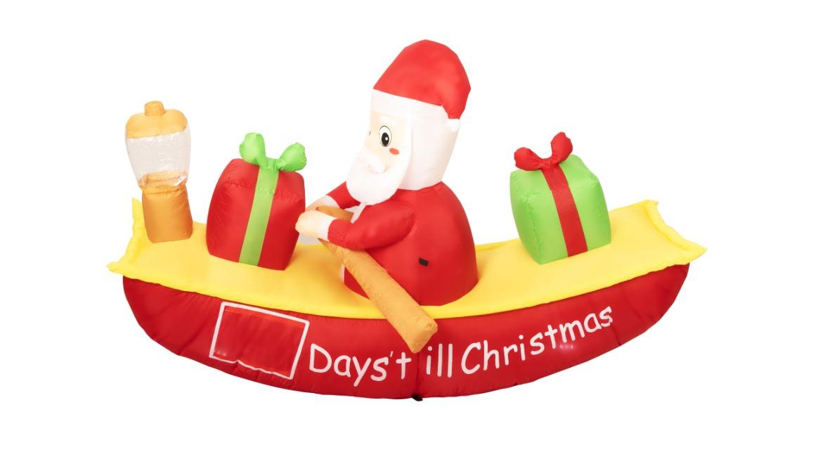 Santaco Inflatable Santa Clau Boat LED Light Outdoor Christmas Decor - 2.1metre