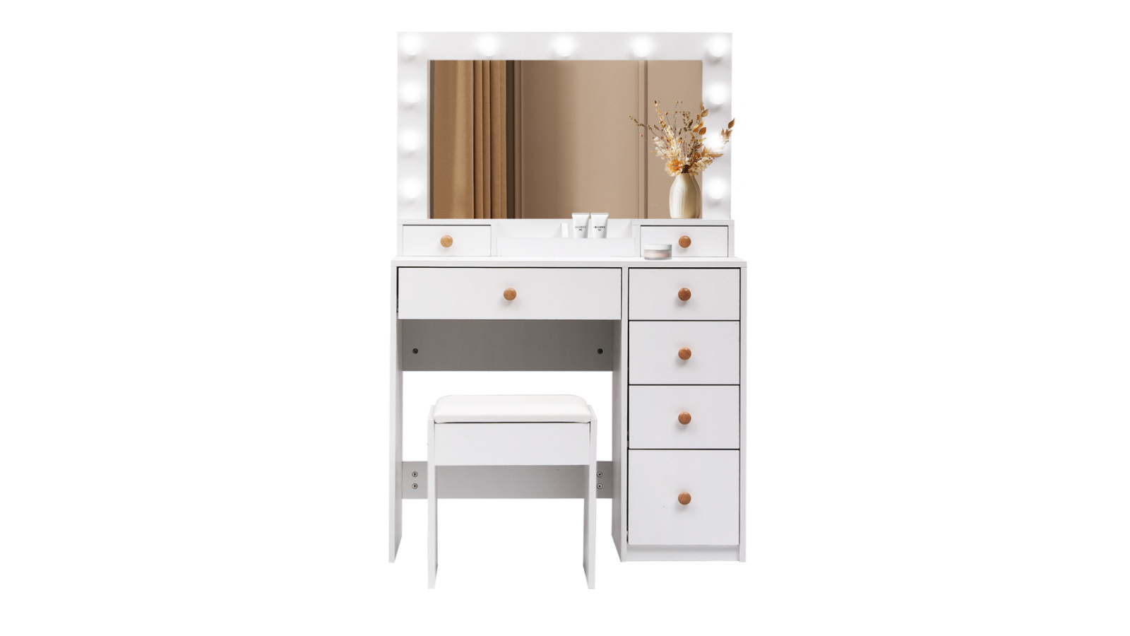 Levede LED Bulb Makeup Dressing Table Stool Set - White