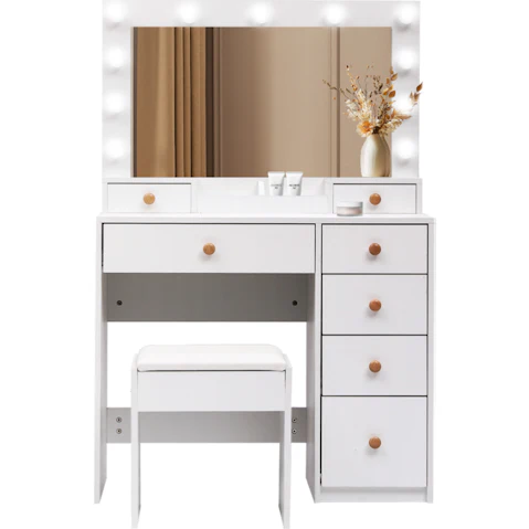 Levede LED Bulb Makeup Dressing Table Stool Set - White