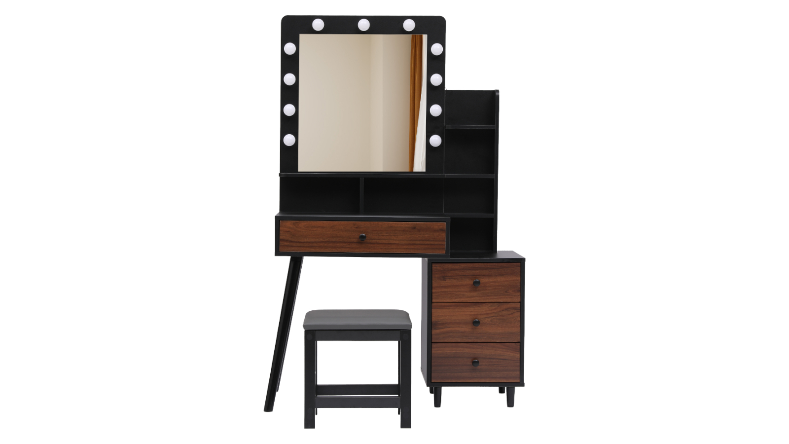 Levede LED Light Dressing Table Stool Set - Black/Brown