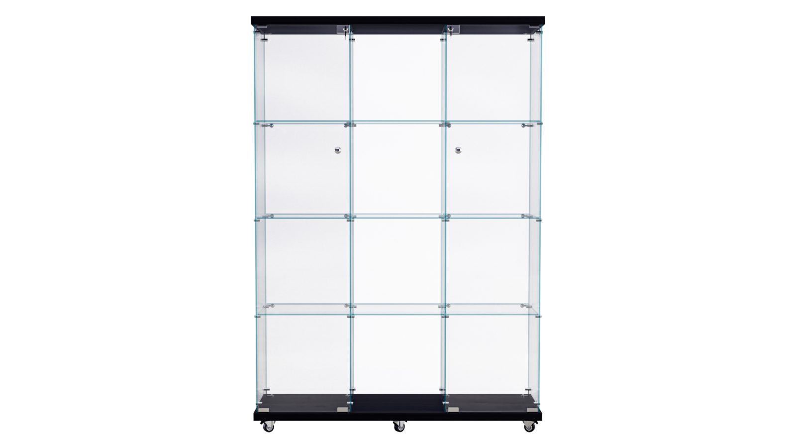 Stacked 4-Tier Two Glass Door Display Cabinet - Black
