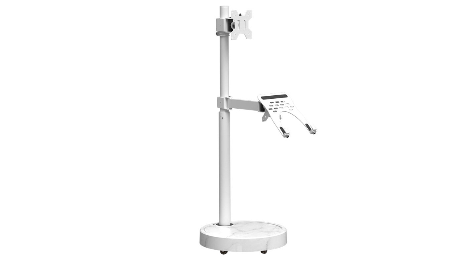 Screenmounts Mobile TV Monitor Floor Stand with Gas Arm and Shelf - White