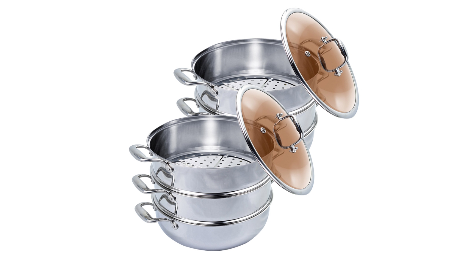 SOGA 2 Piece 3 Tier Heavy Duty Stainless Steel Food Steamer with Glass Lid - 26cm