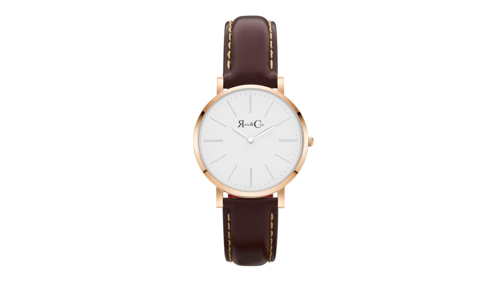 Rose and Coy 3.4cm Mini Pinnacle Ultra Slim Watch Rose Gold Dark Brown Harvey Norman
