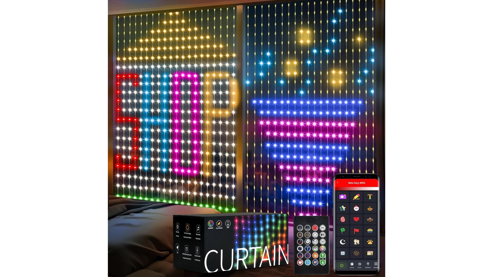 Advwin 400 LED Remote and APP Music Sync Smart Curtain String Lights - 2 x 2metre
