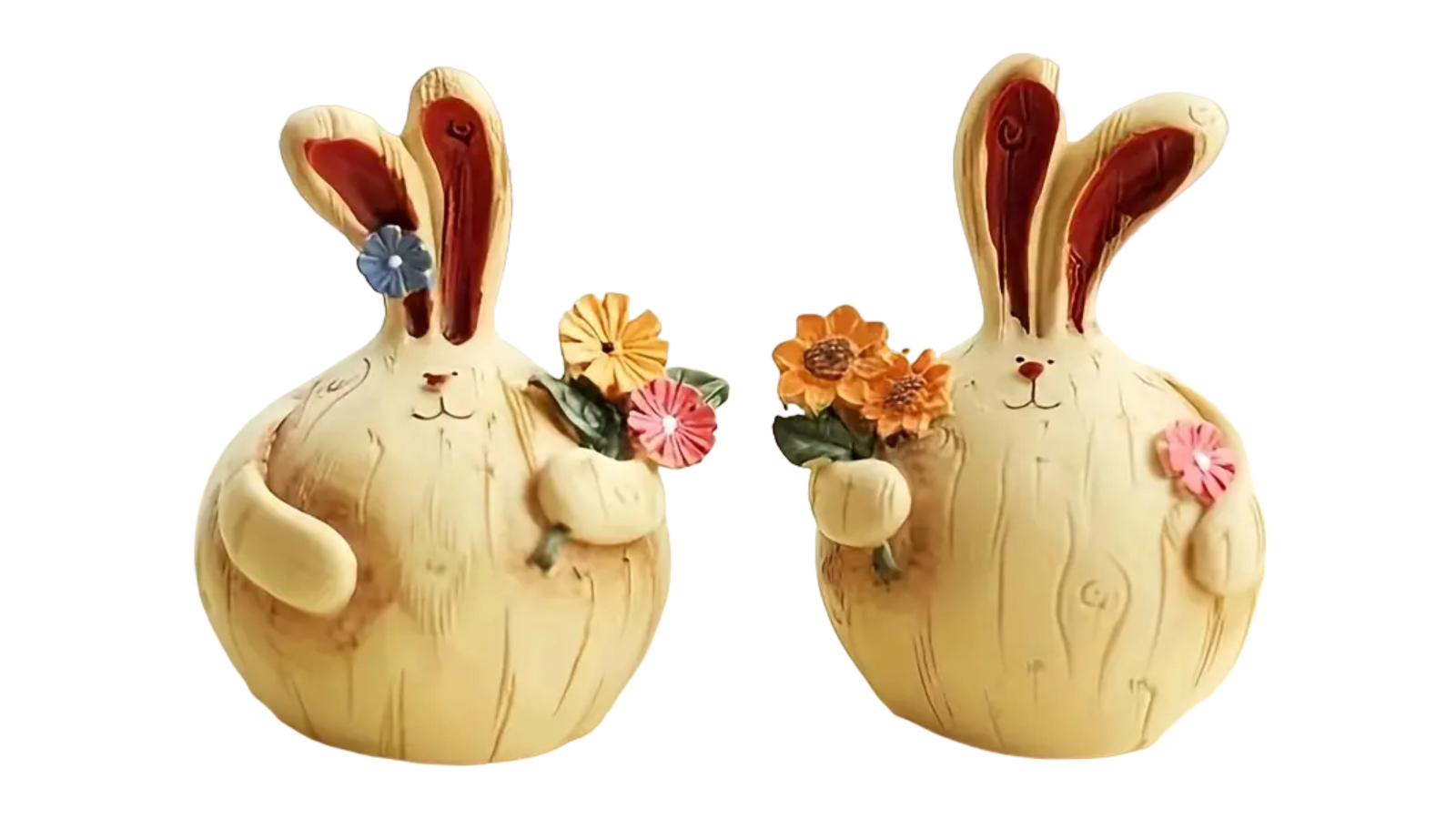 TM Set of 2 Charming Rabbit Lover Picking Flower Resin Decoration