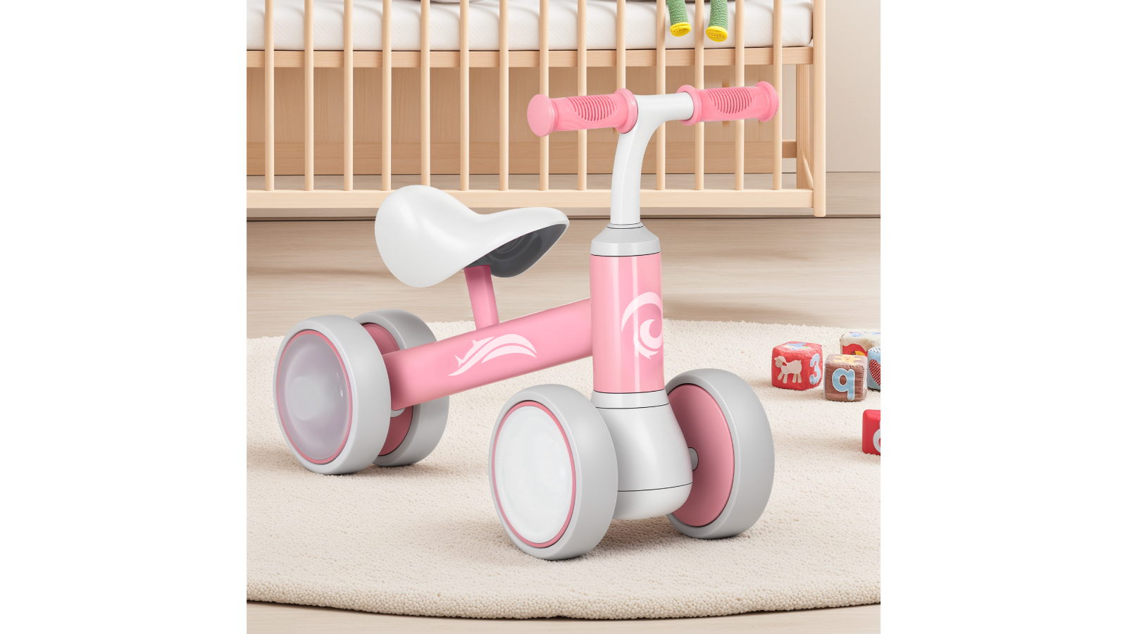 Advwin Baby Balance Bike Ride-on Toy with 4 Wheel - Pink/White | Harvey ...