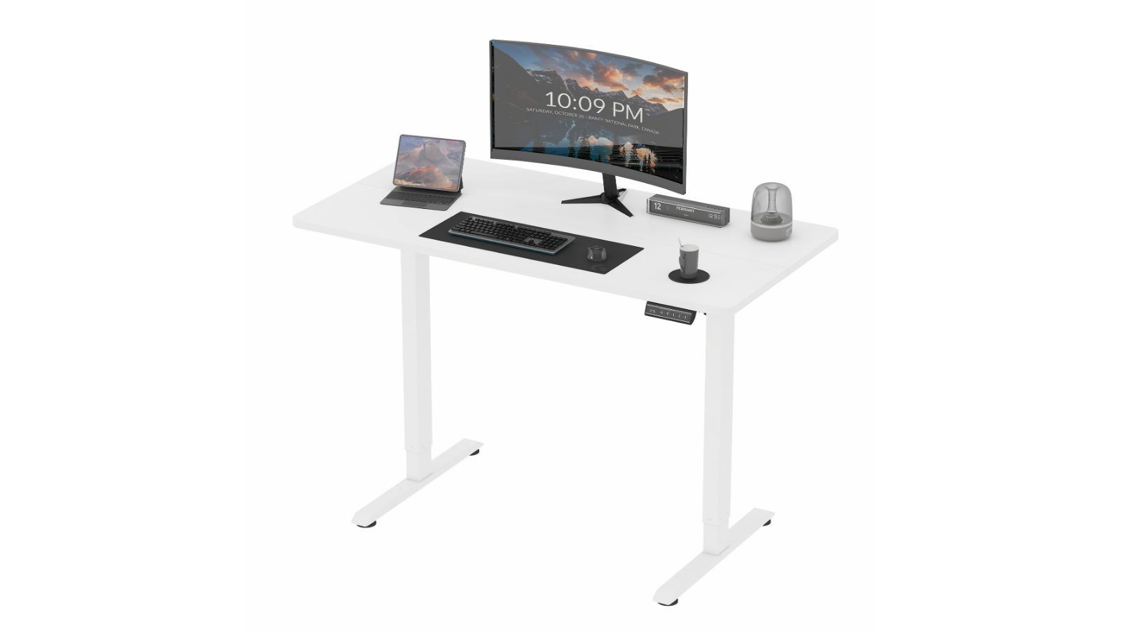 Advwin White Frame Electric Standing Desk with Smart Memory Panel