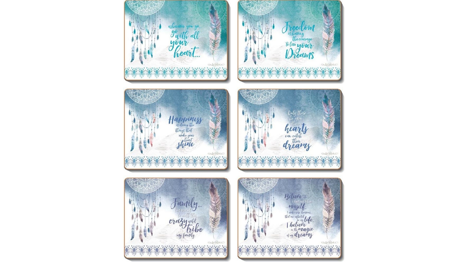 Cinnamon Set of 6 Cork Backed Coasters Feathers and Dreams