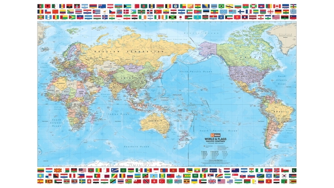 Hema Maps World and Flags Supermap Laminated Tubed 141 x 99cm
