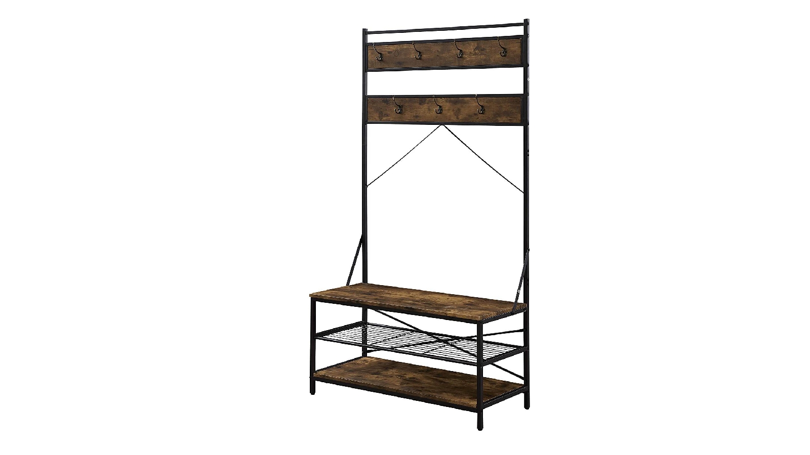 iHomDec 3 Tier Entryway Coat Shoe Rack and Storage Shelves - Brown