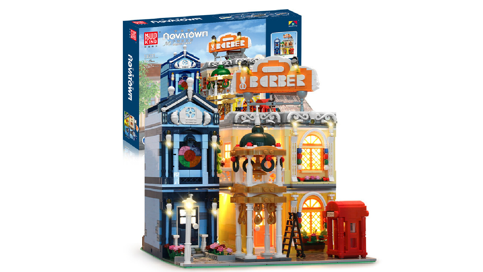 Mould King 16031 The Barber Shop In Town Building Brick Set - 2267 Pieces