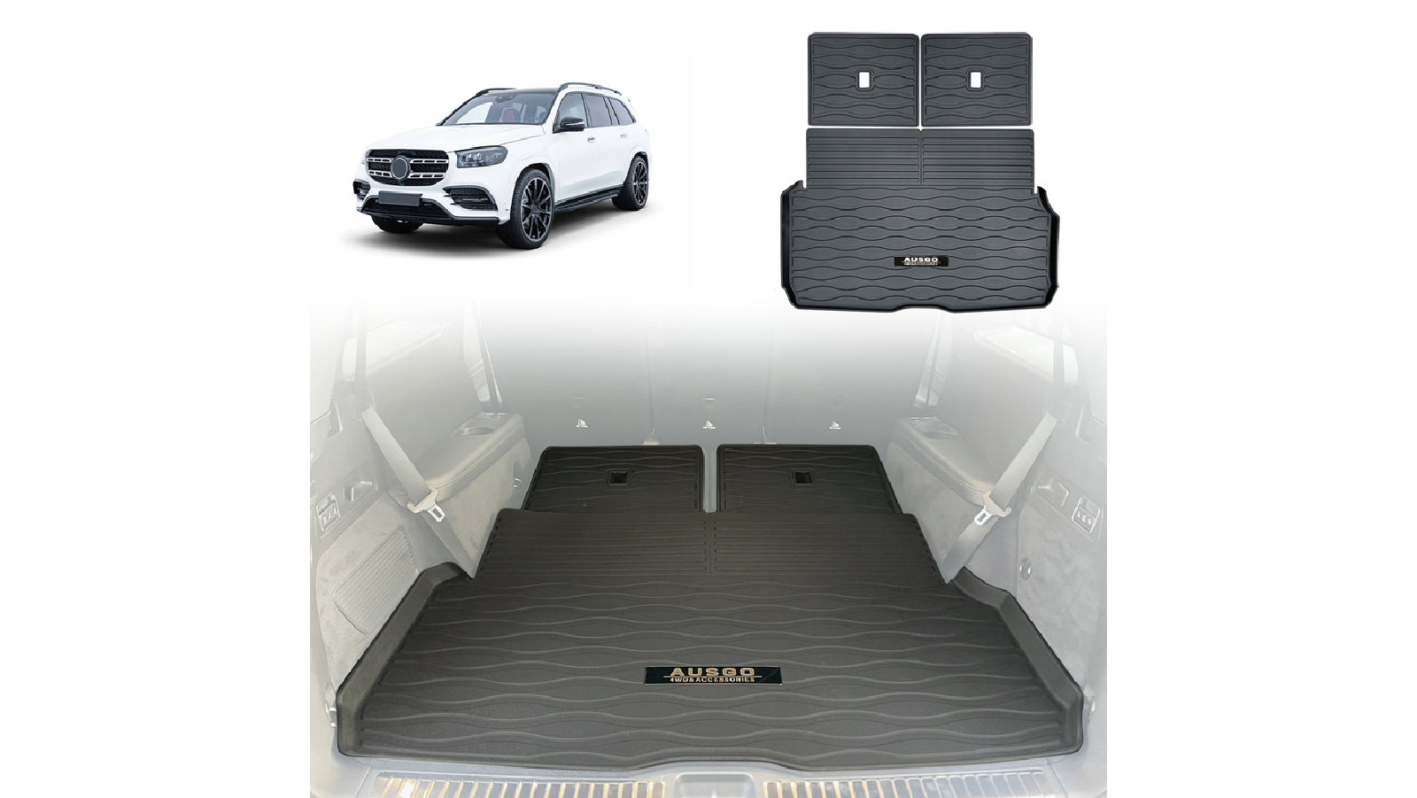 AUSGO 3 Piece Set of Boot Liner Cargo Mat for Mercedes-Benz GLS-Class X167 2019-Onwards