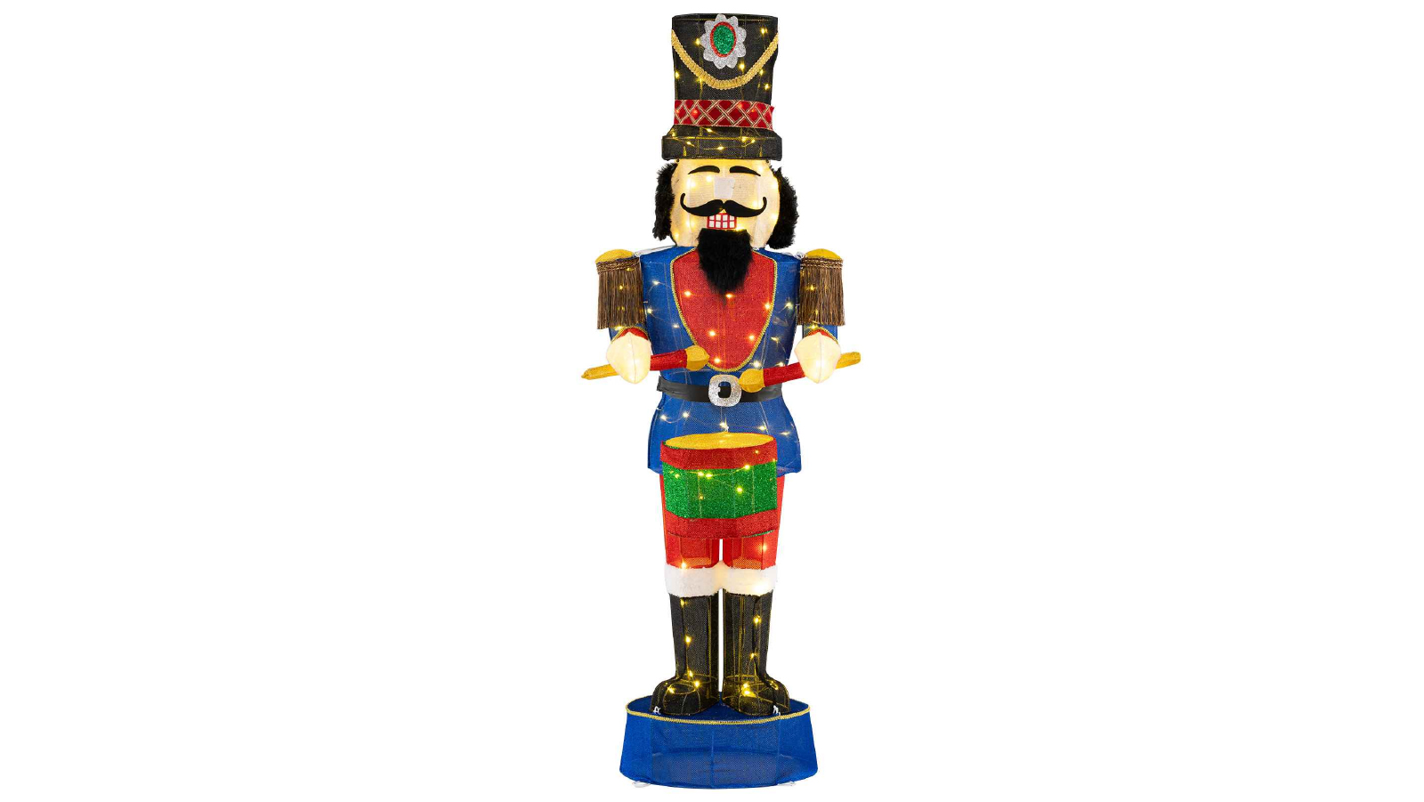 Costway 3D Nutcracker Pre-Lit Christmas Soldier Lighted Standing Christmas Figure Decoration with Drum -  1.85m