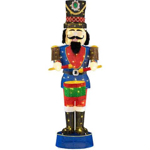 Costway 3D Nutcracker Pre-Lit Christmas Soldier Lighted Standing Christmas Figure Decoration with Drum - 1.85m