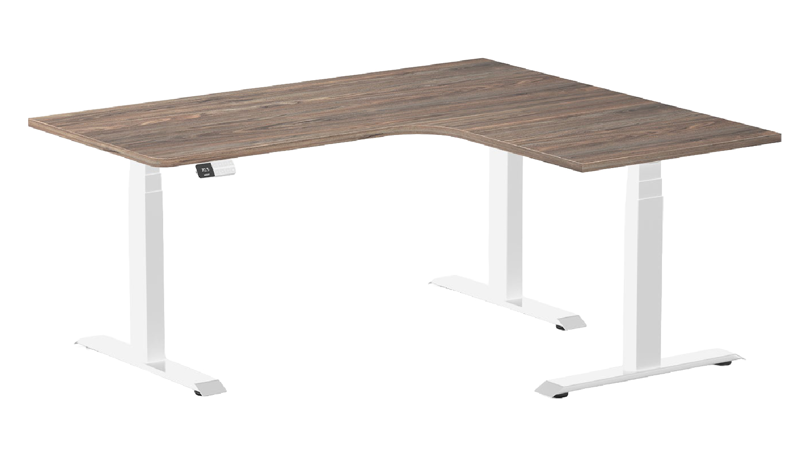 Desky 160 x 140cm Natural Walnut L Shape Melamine Sit Stand Desk - White