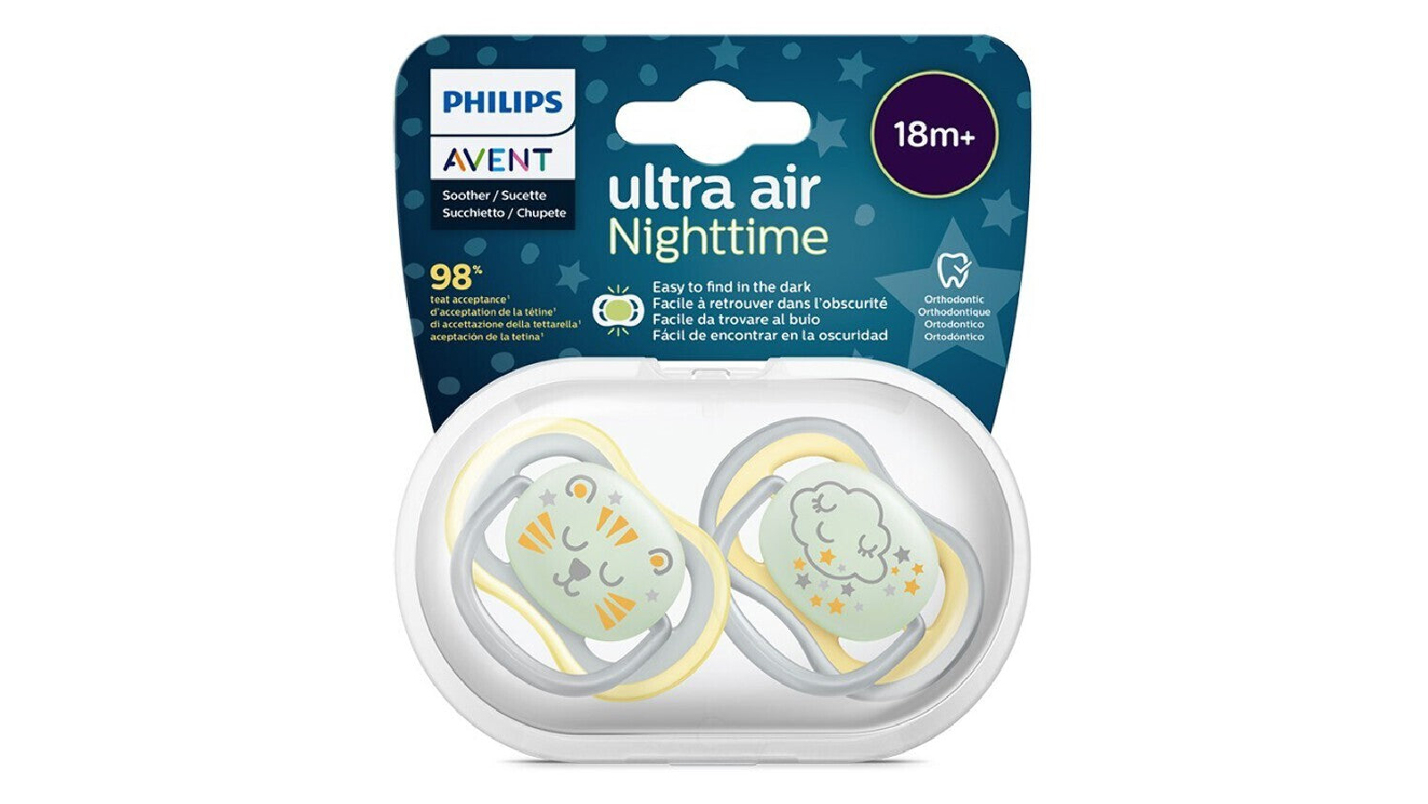 Philips Avent 2 Piece of Ultra Air Night Glow in the Dark Soother for 18 Months plus
