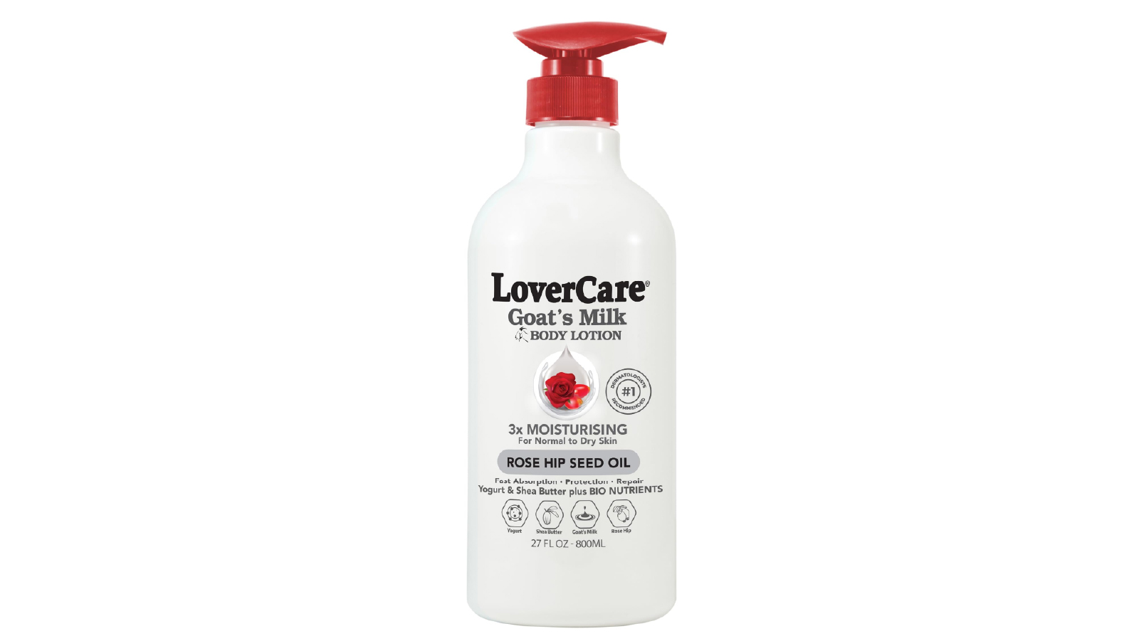 Lovercare Goats Milk Moisturising Body Lotion with Rose Hip Seed Oil - 800ml