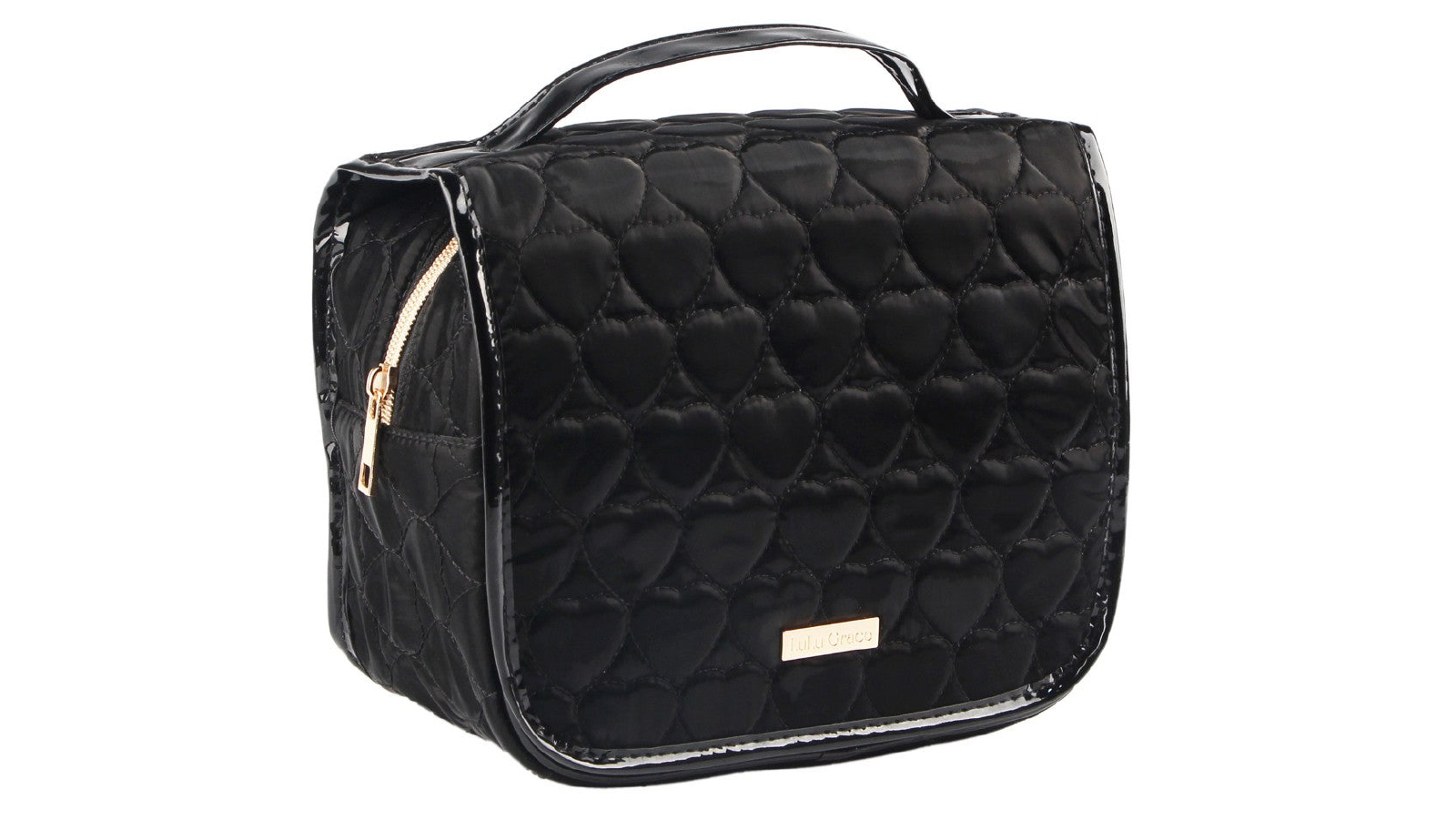 Lulu Grace Cosmetic Bag with Black Heart Print