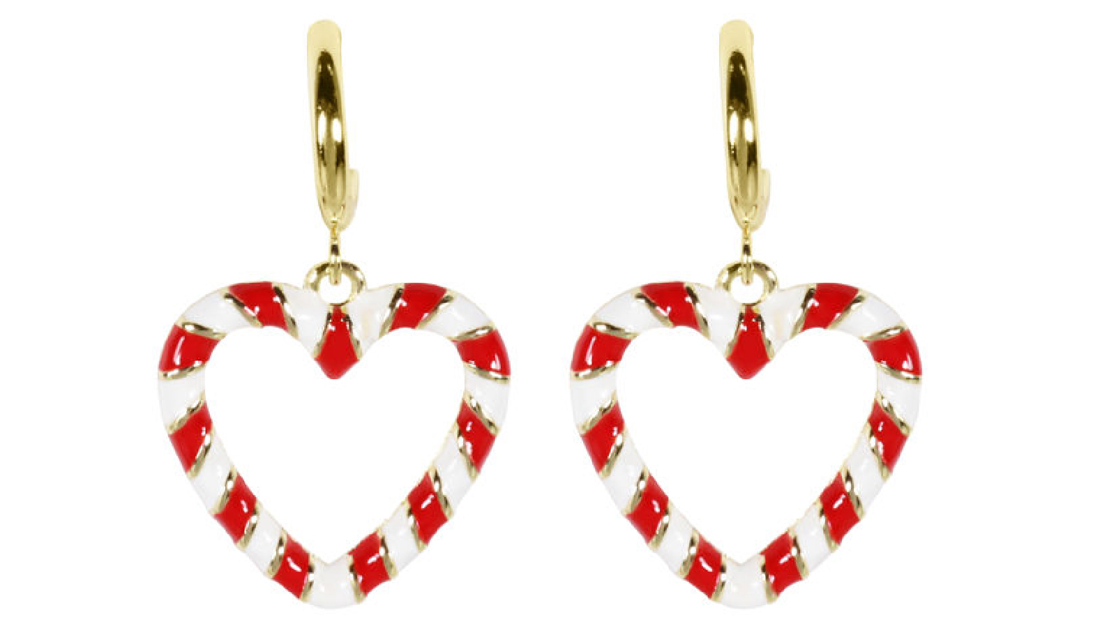 Wicked Sista Heart Candy Cane Earrings - Gold