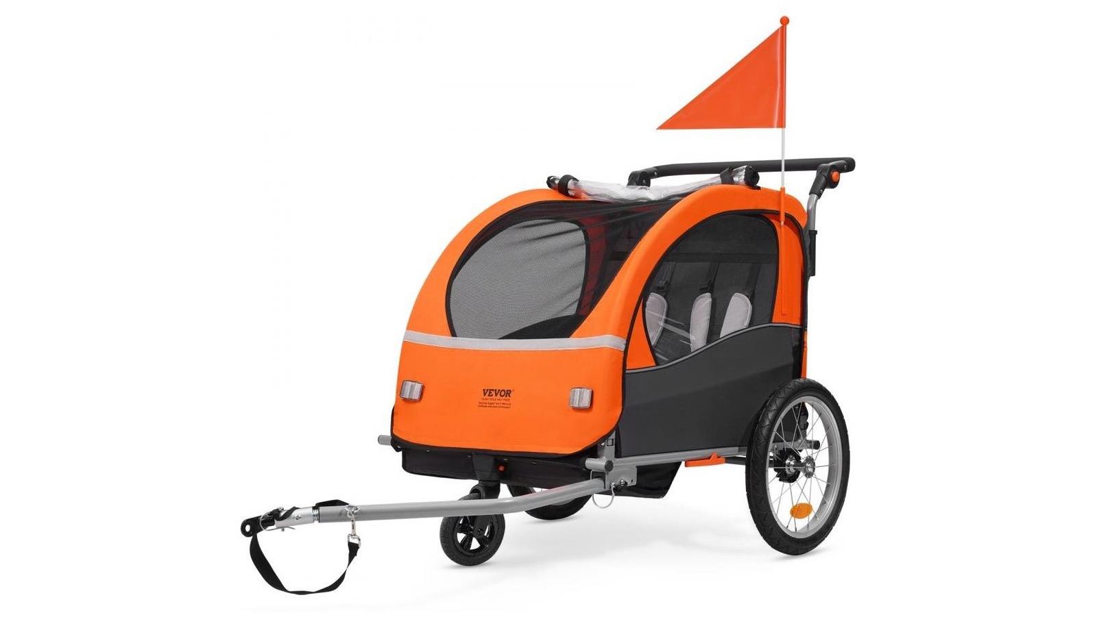 Pretty & Practical Small Tow Behind Foldable Child Bicycle Trailer with Universal Bicycle Coupler - Orange and Gray