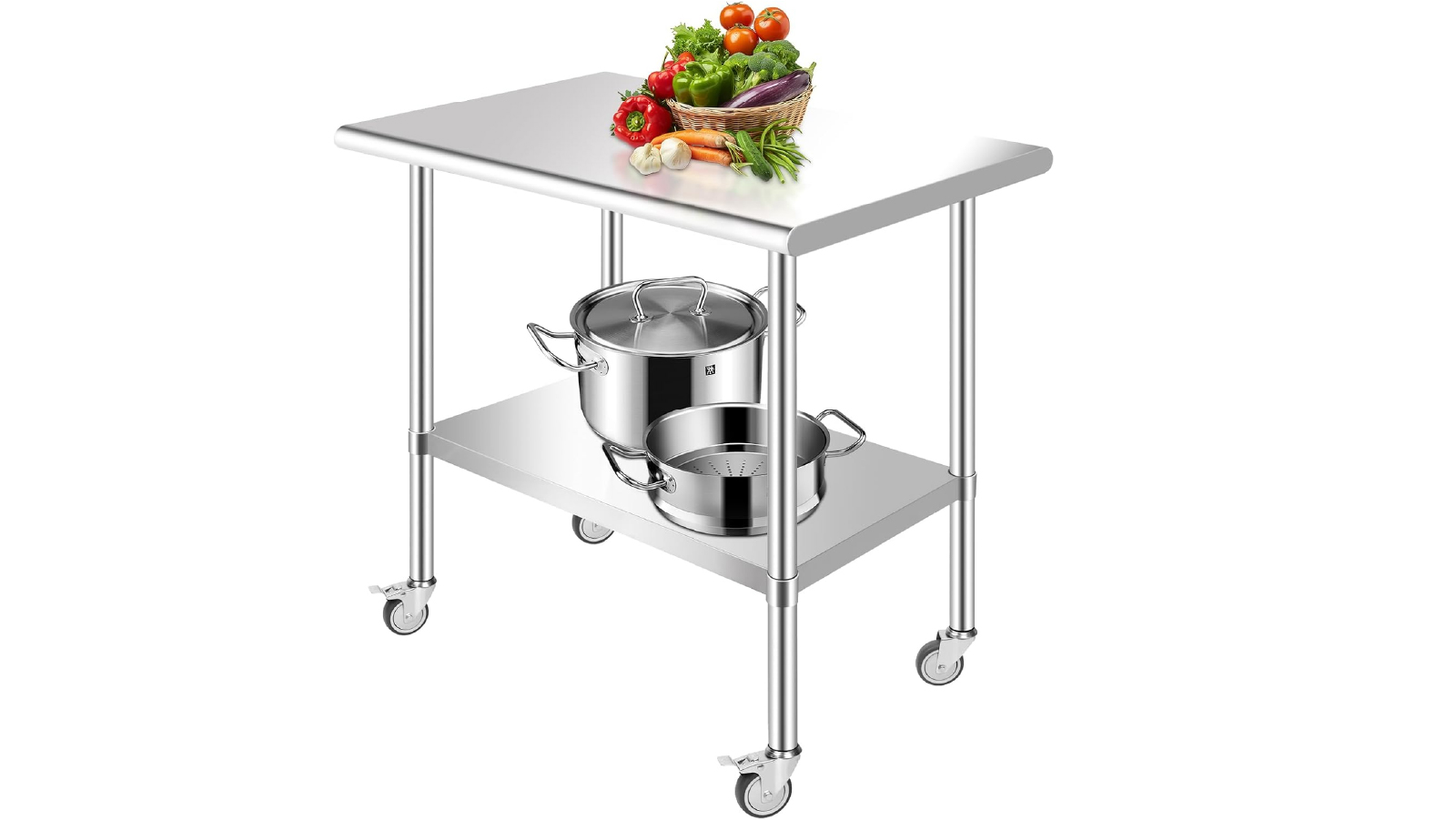 Pretty & Practical 36 x 24 Inch Heavy Duty Stainless Steel Work Prep Table with Wheels