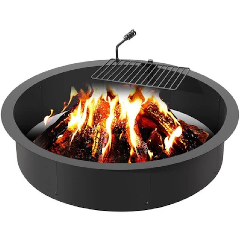 Pretty & Practical 40 Inch Outer / 36 Inch Inner Diameter Carbon Steel Fire Pit Ring with Barbecue Grate