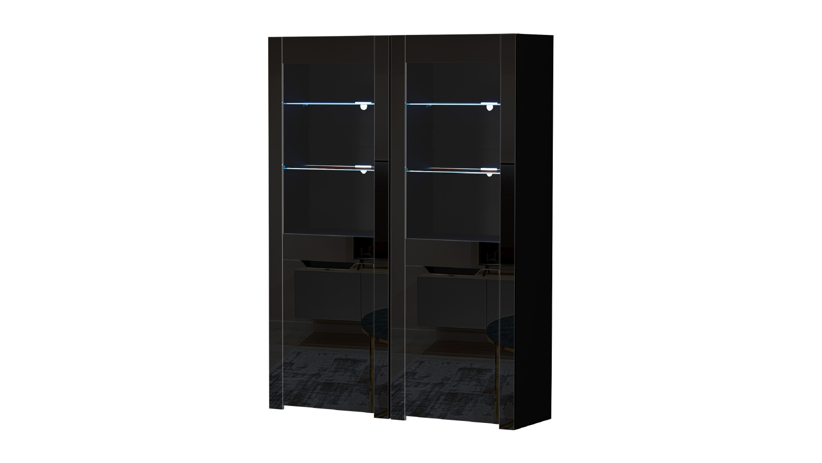 Oikiture 2 Piece High Gloss Tall Display Cabinet with LED - Black