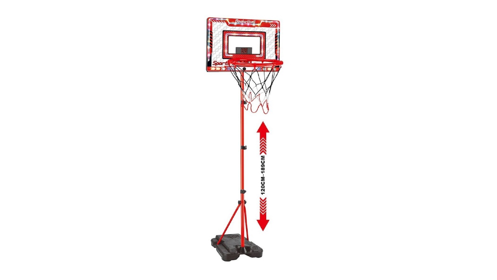 1.2 - 1.89m Height Adjustable Kids Sport Basketball Hoop Stand with Electronic Scoreboard and LED Lights
