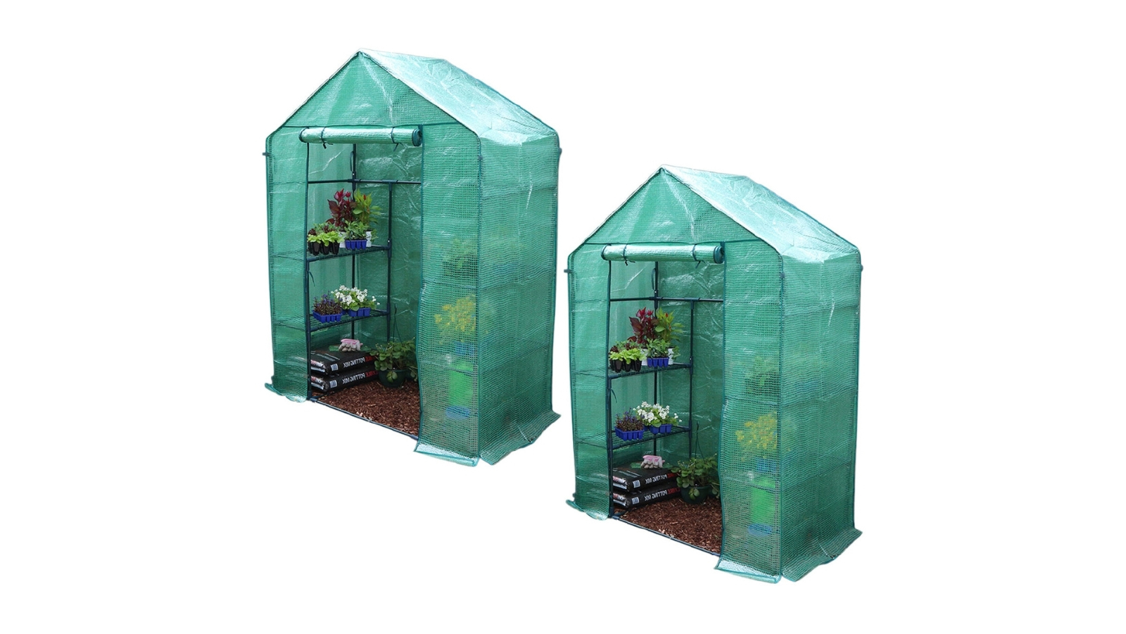 Greenlife 2 Piece of 195 x 143 x 73  GreenLife Walk In Greenhouse With Shelves Green PE Cover Portable