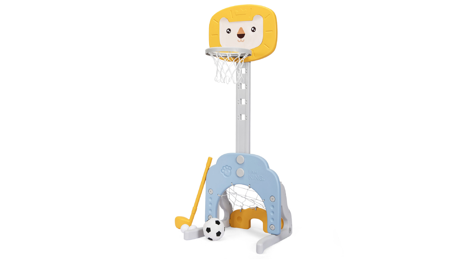 Costway 3 in 1 Indoor Outdoor Adjustable Sports Activity Center Basketball Hoop Set  with Balls - Yellow