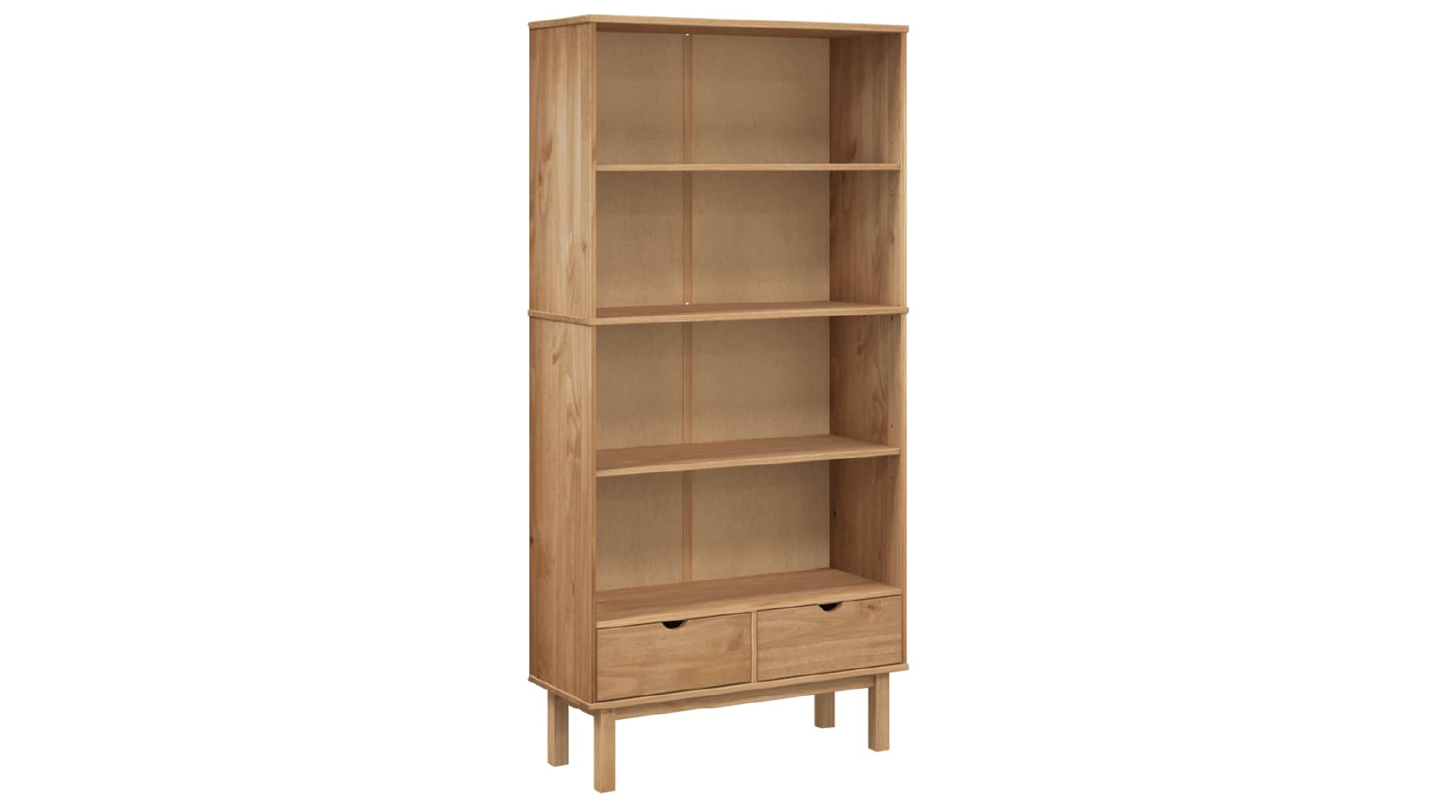 VidaXL Solid Wood Pine OTTA Bookcase with 2 Drawers - Brown 