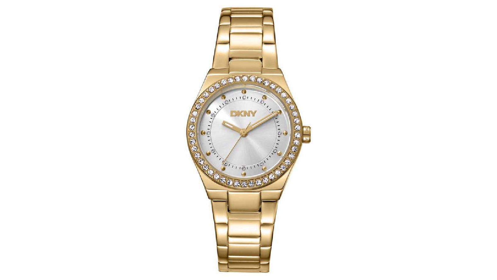 DKNY 30mm Womens Evening Stainless Steel Gold Watch with Silver Dial