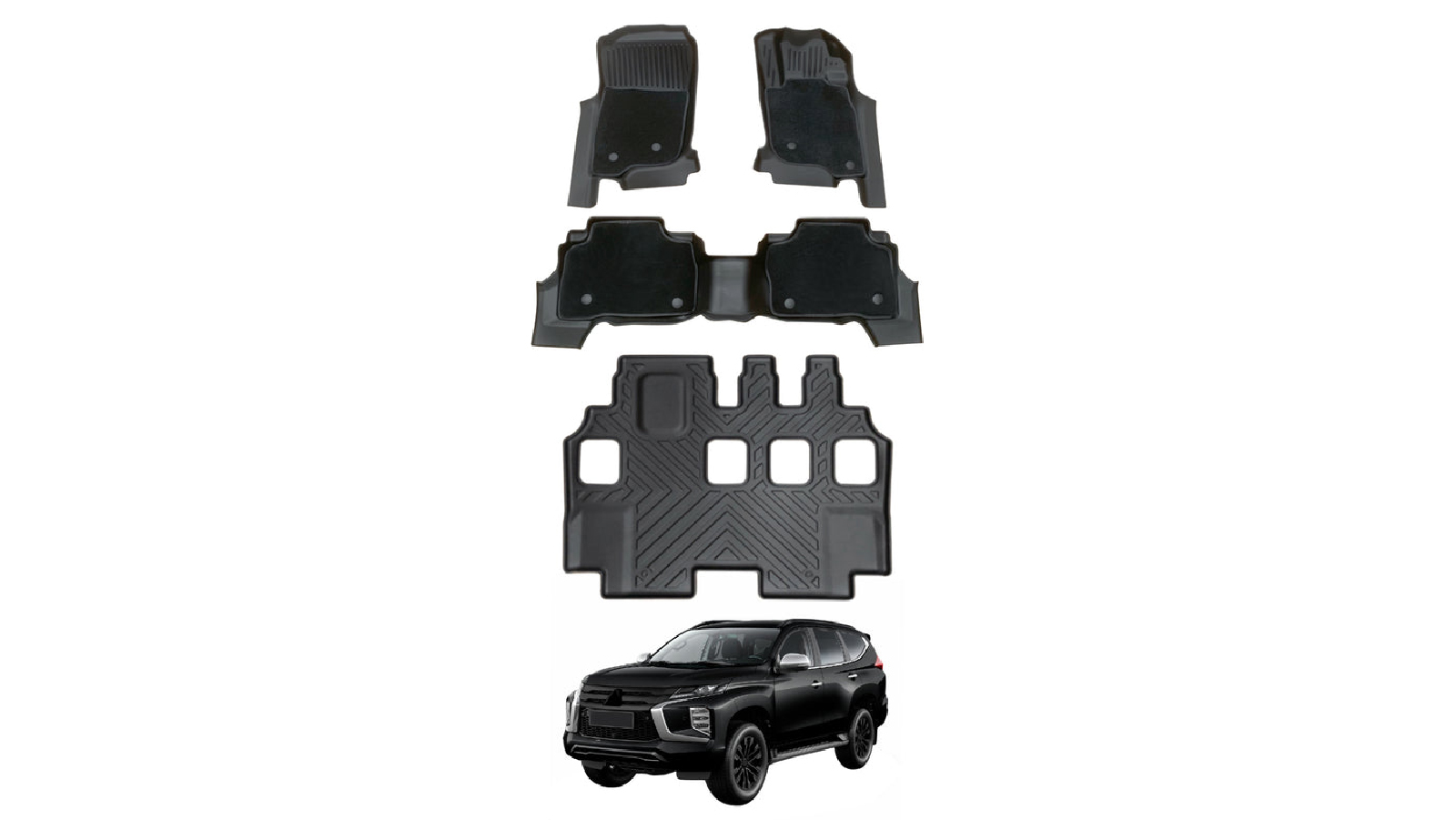 AUSGO Double Layer Car Floor Mats for Mitsubishi Pajero Sport 2015 to Onwards 7 Seater 3 Row Set