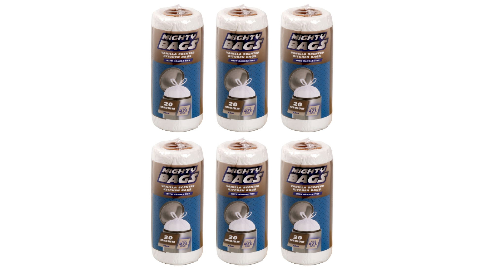 Mighty Bags 6 Pack of 52 x 62cm Vanilla HDPE Garbage Bags Scented - 27L 