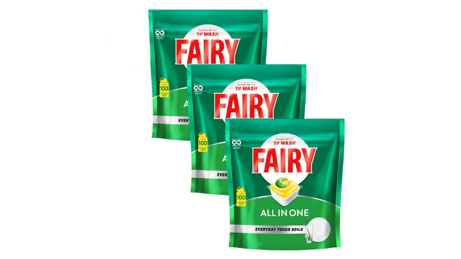 Fairy 3 x Pack of 100 All In One  Dishwasher Capsules - Lemon