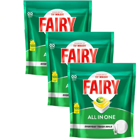 Fairy 3 x Pack of 100 All In One Dishwasher Capsules - Lemon