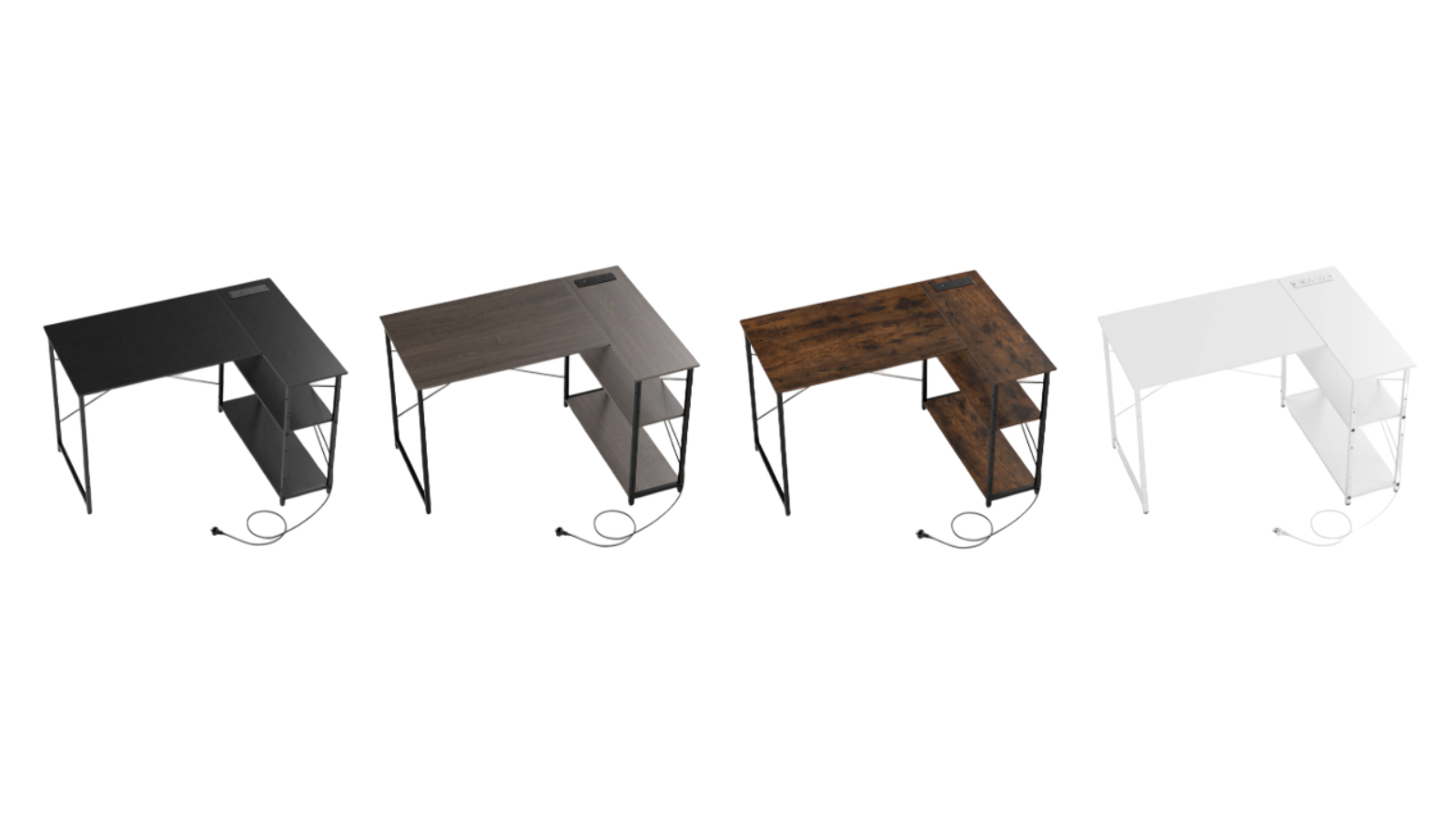 Costway L-Shaped Corner Desk with Reversible Storage Shelves and Power Outlet