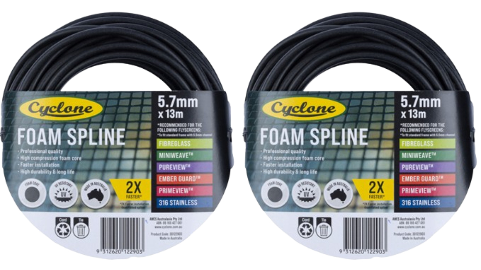 Cyclone Pack of 2 Pro Foam Spline - 0.57 x 1300cm