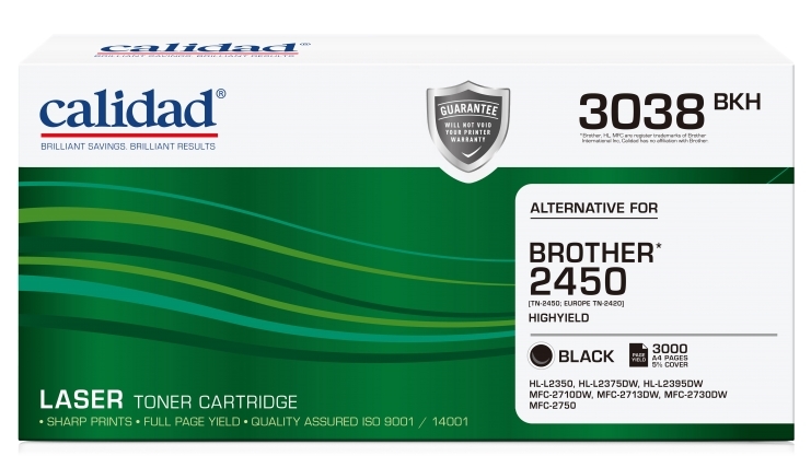 Calidad Brother TN-2450 High Yield Black Toner Cartridge